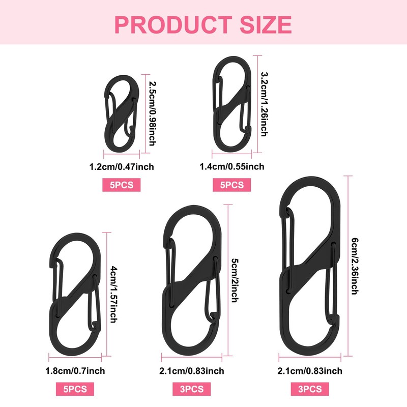 21pcs Zipper Clips Anti Theft 5 Sizes Alloy S Carabiner