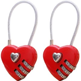 Tustao Mini Love Heart Lock,Red Heart Padlock, Mini Code Lock,Bags/Suitcase/Lockers/Backpacks/Jewelry Boxes Wire Rope 3-Digit Code Combination Padlock for Travel