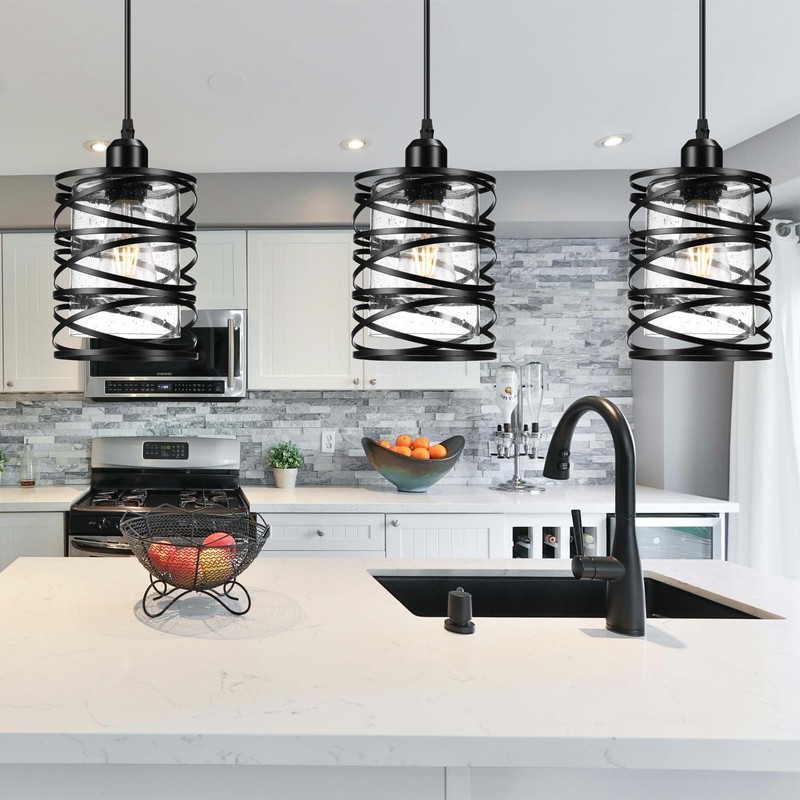 3 PACK Black Pendant Lights Kitchen Island, Small Kitchen Pendant