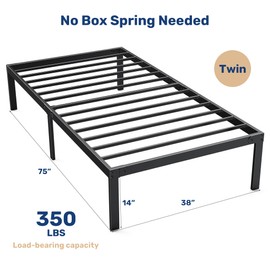 YSSOA Twin Size Bed Frame, 14 Inch Platform Bed No Box Spring Needed, Sturdy Metal Bed Frame Twin Size, Storage Space Under The Bed Heavy Duty Frame Bed, Black