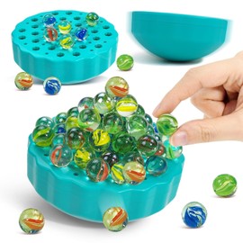 BAKAM Wobble Marble Balance Game with 60 Glass Marbles - Fun Family Board Game for Kids 6-12 & Adults - Includes Dice & Challenge Cards - Indoor Party Games for 1-4 Players