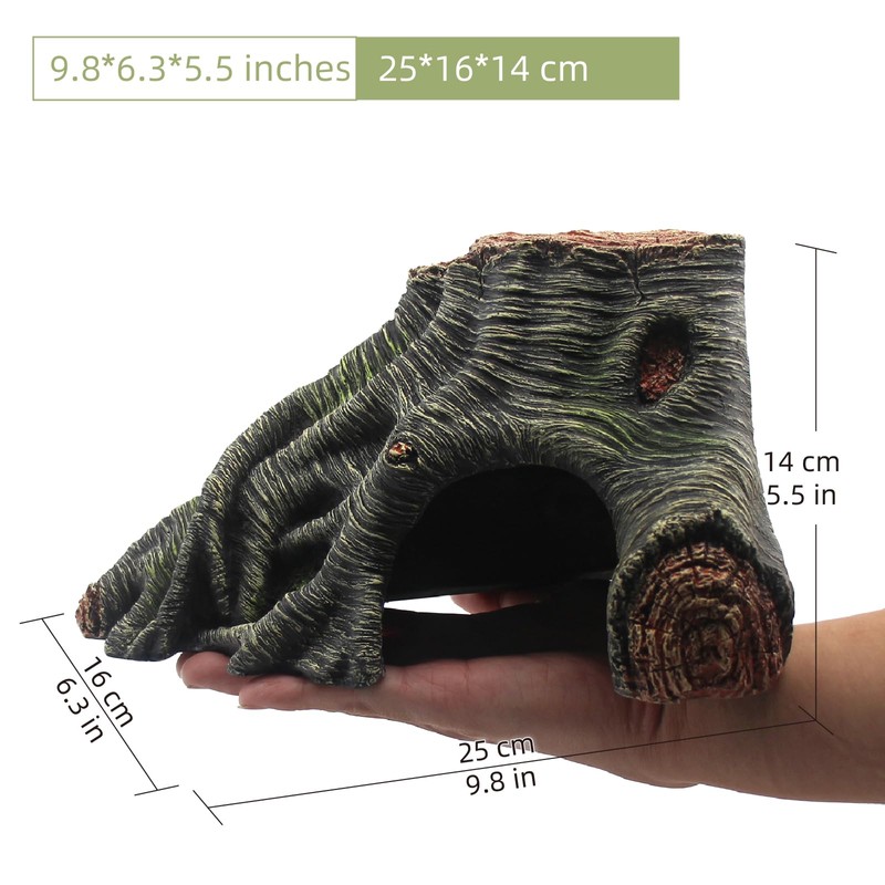 Reptile Hideouts Cave Habitat Decor, Hollow Tree Climing Ramp Basking