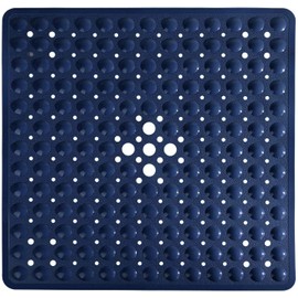 Yimobra Square Bath Shower Tub Mat for Bathroom, Non Slip Bathtub Mats with Suction Cups, Drain Holes, Machine Washable, 21 x 21 Inches, Navy Blue