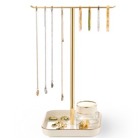 Pickpiff - Soporte para collar con base de cerámica: organizador de exhibición de árbol de joyería de 12 pulgadas para collares, pulseras, anillos, aretes, soporte dorado alto para mujeres, decoración