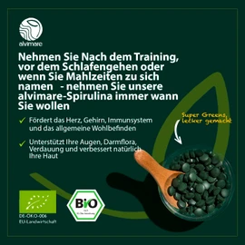 Alvimare Spirulina Presslinge – 360 Stück (180 g) – Hochdosiert & Rein – Natürliche Proteinquelle – Ohne Zusatzstoffe – Vegan & Glutenfrei– Laborgeprüfte Qualität