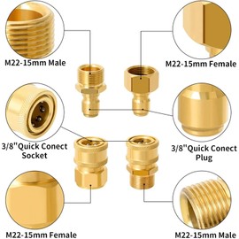 Bamyli 4PCS Pressure Washer Couplers, M22 Quick Connect, Brass Hose Fittings, Pressure Washer Hose Fittings, M22-14mm to 3/8 Quick Release Swivel Fittings (M22-15mm to 3/8)