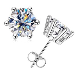 Catfoony Moissanite Stud Earrings 6 Prong Round Cut 4cttw D Color VVS1 Lab Created Diamond 18K White Gold Plated Sterling Silver Moissanite Earrings for Women Men with Certificate