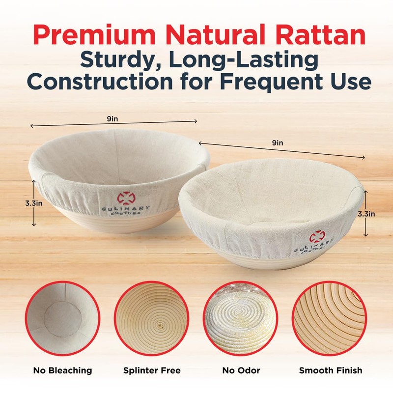 Bread Proofing Basket Set of 2 - Round 9" Sourdough