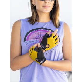 Terry Cycling Gloves for Women, T-Gloves Women's Padded Half Finger Mesh Comfort Mountain Bike Riding Gloves with Gel Pads - Calendula, Large