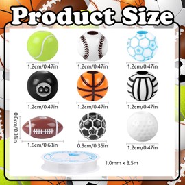 100 Pcs Sports Ball Beads Bulk with 5.5 Yard Elastic Rope,Acrylic Softball American Football Basketball Volleyball Baseball Tennis Beads for DIY Bracelet Necklace Keychain Jewelry Making Accessories