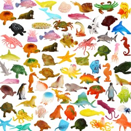 78 Piece Mini Ocean Sea Animals, Sea Life Creatures Toys Set, Plastic Underwater Sea Animals Learning Toys For Boys Girls Kids Toddlers Party Bag Stuffers, Gift, Prize, Piñata