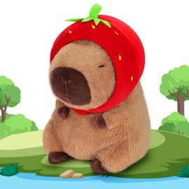 Achwishap Capybara Plush,Cute Plushies Capybara Stuffed Animal,Capybara Plush Toys,Kawaii Plush Stuffed Toy with Strawberry Hat Plushie Gift for Kids Adults Birthday(Capybara with Strawberry Hat,12”)