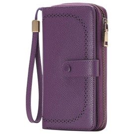 GAEKEAO Leather Credit Card Holder Wallet for Women RFID Blocking Large Capacity Bifold Long Ladies Purse with Wristlet 45 Slots (Black)