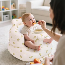 AirSwim Inflatable Baby Seat with Tray, Inflatable Baby Chair for Babies from 3 Months, Summer Blow Up Chair with Built-in Air Pump, Infant Floor Seats for Learning to Sit, Palying, Camping, Bear