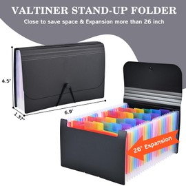 Valtiner Receipt Coupon Holder Organizer, 25 Pockets Small Accordian File Organizer, Expanding File Folder with Colorful Tabs, A6 Size for Cards, Check, Tickets, Monthly Bills Storage (Black)