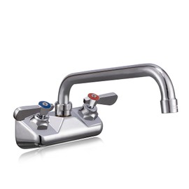 Phivan Commercial Sink Faucet - Leak Free Brass 4 Inch Wall Mount 2 Hole, 10" Swivel Spout 3 Compartment Sink Faucet for Restaurant/Industrial/Kitchen/Laundry/Bar