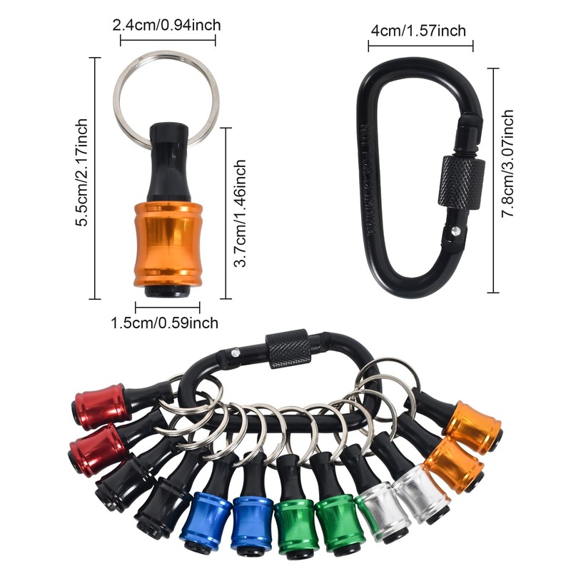 12pcs Portable Bit Holder Keychain Extension Bar Aluminum 1/4" Hex