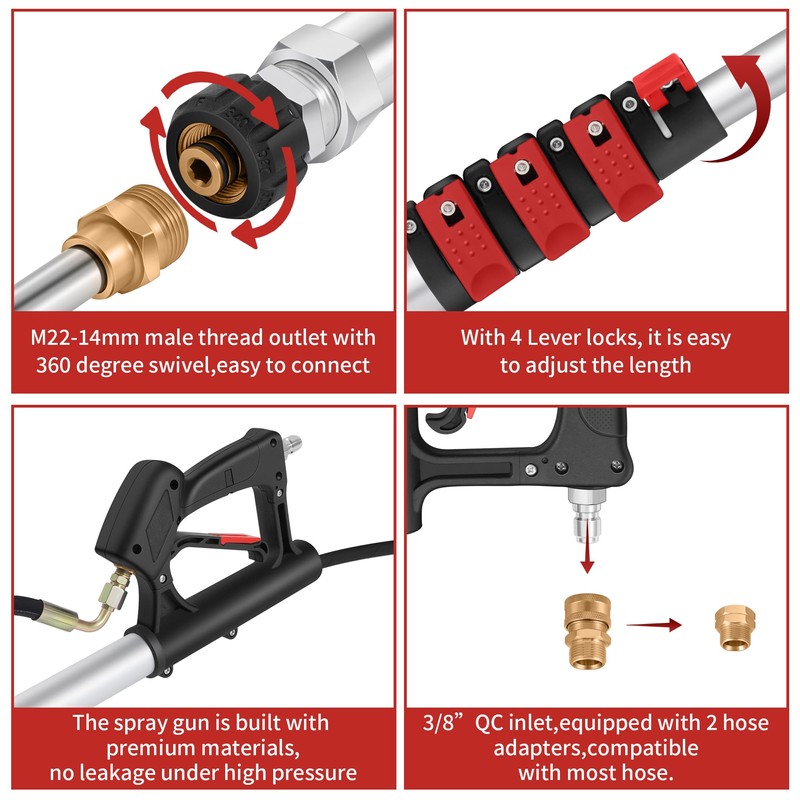 24 FT Telescoping Pressure Washer Wand - Turbo Nozzle Attachment