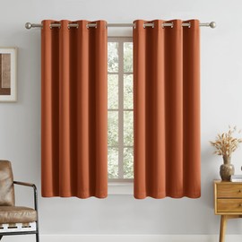DUALIFE Terracotta Curtains-Rust Blackout Curtains for Small Windows 54 Inch Length Burnt Orange Solid Curtain Panels Thermal Insulated Grommet Short Room Darkening Curtains for Bedroom