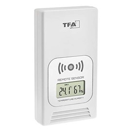 TFA Dostmann Temperature transmitter with display, replacement transmitter, outdoor transmitter for wireless weather station Life 35.1153, white, L55 x W40 x H130 mm