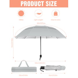 Kalolary UPF 50+ UV Protection Compact Golf Umbrella,54 Inch Large Size Double Canopy Vented Umbrella Windproof Waterproof for Men and Women