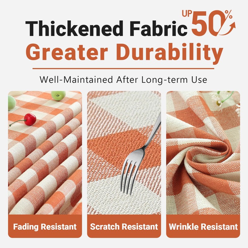 Laolitou Orange Checkered Round Tablecloth Washable Buffalo Plaid Table Cloth
