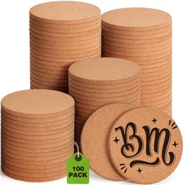 100 Pieces Cork Coasters for Drinks, GOH DODD Absorbent Blank Saucers Home Decor Heat-Resistant for DIY Crafts Laser Engraving Sublimation Wood Burning Bar Apartment Wedding Plants, Round, 4 Inch