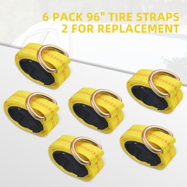 Trekassy Car Tie Down Straps for Trailers with Heavy Duty Chain Anchors, 6 Pack 2" x 96" Lasso Style Tire Straps (2 for Replacement), 10,000lbs Break Strength, Hauling Cars, UTV, Truck