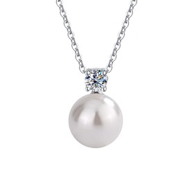 S925 Sterling Silver Pearl Necklace – 0.5ct Moissanite Accent, Delicate Clavicle Chain, Elegant & Timeless Jewelry for Women