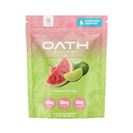 Oath Nutrition Hydration Electrolyte Powder, Complete Electrolyte Blend for Rapid Hydration and Muscle Support, 16 Single-Serve Packets, Watermelon Lime