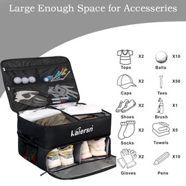 2 Layer Golf Trunk Organizer, Waterproof Car Golf Locker with Separate Ventilated Compartment for 2 Pair Shoes, Golf Trunk Storage for Balls, Tees, Clothes, Gloves, Accessories, Golf Gifts (Black)