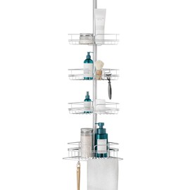 Zenna Home Tension Pole Shower Caddy Corner Organizer, Adjustable Standing Shower Caddy with 4 Baskets and Built in Towel Bar, Rust Resistant Bathroom Tension Rod Organizer, 60 to 97 Inch, Chrome