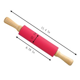 Silicone Rolling Pin, 11.4 Inch Red Rolling Pin with Wooden Handle for Kneading the Dough of Cookie, Baking Bread, Pizza and Noodles (red, 11.4 inch)