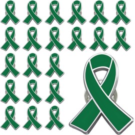 Green Ribbon Pin Mental Health Awareness Lapel Pins Green Ribbon Brooch Hope Pin for Charity Fundraiser Supplies Bulk (200)