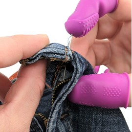 THIK-Grip Thimbles (3) + Standard Finger Protectors (6) | 9-Pack | Silicone Non-Stick Covers | for Hot Glue | Sewing | Adhesives | Crafts | Felt Needles | Women's Sizing