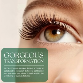 TUDPA Eyelash Growth Serum: Promotes natural lash growth for longer, thicker, and stronger lashes while nourishing lash health. Vegan, cruelty-free & gentle on sensitive eyes. 3mL (2-month supply)