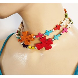 Multi-color Carved Crosses Gemstone Turquoise Handmade Christmas Easter Necklace Bracelet Earrings
