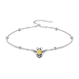 HARMONY BOLA Bee Ankle Bracelet Sterling Silver Sunflower Bracelets Anklets Bumble Bee Anklet Jewellry Birthday Christmas Graduation Mothers Day Gifts for Women Wife