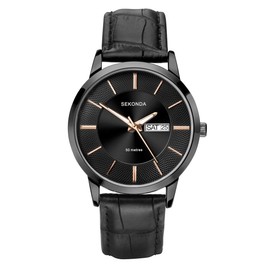 Sekonda Mens Quartz Watch with Dark Grey Dial, Analogue Display and Black Leather Strap 1814