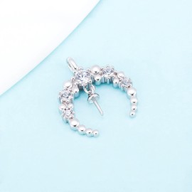 LGSY Moon CZ Bail Pendants for Pearl Jewelry Making Sterling Silver, Design Pendant Fitting for Fashion Jewelry