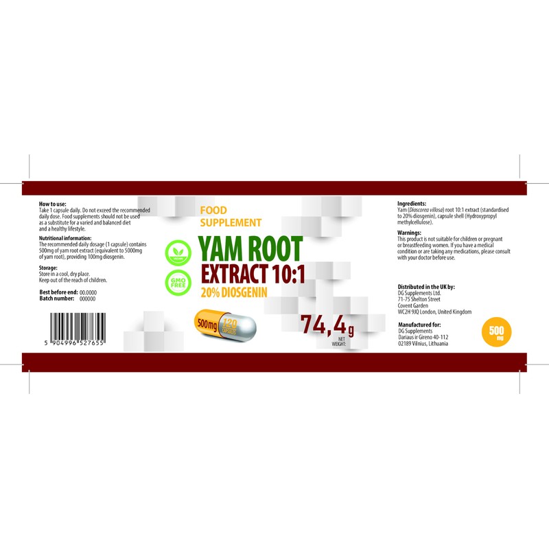 Yam Root 5,000mg Equivalent (500mg of 10:1 Extract) 120 Vegan
