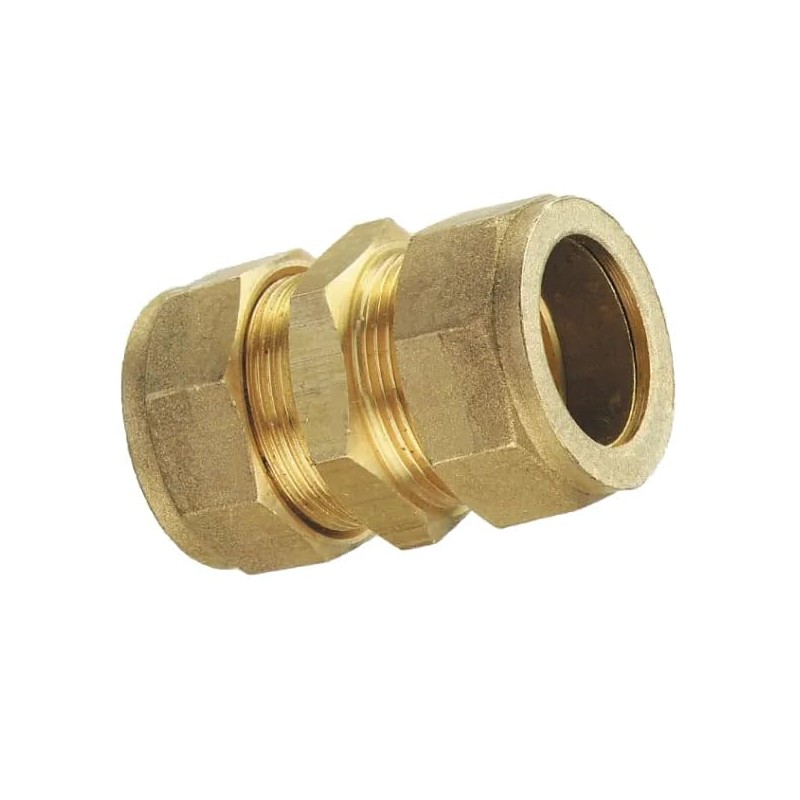 22mm Brass Compression Coupler Straight for Copper, Plastic Pipe WRAS