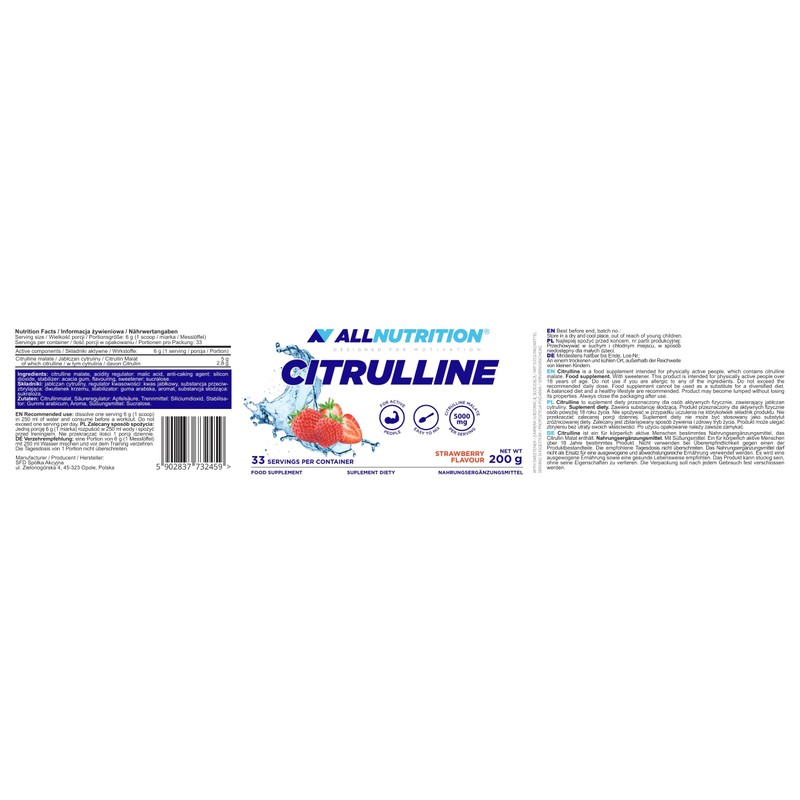 Allnutrition Citrulline, Strawberry, 200g