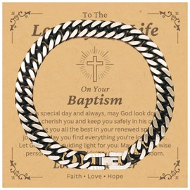 DARIN GIFT To The Love Of My Life Cuban Link Bracelet Gifts For The Love Of Life - May God Look Down On You - Cross Catholic Christian Baptism First Communion Confirmation Christmas Gifts