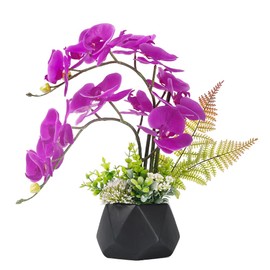 LESING Artificial Ochid Flowers Fake Faux Orchid Arrangement with Vase Artificial Bonsai Potted Flowers Phalaenopsis Orchid in Vase for Home Decoration (Style 1,Black Vase)