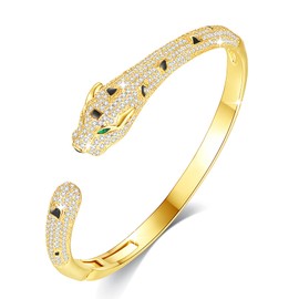 VICISION Panther Bracelet/Panther Ring, Gold/Silver Leopard Design Bangle/Ring, Gifts for Mom Wife Girlfriend Her on Anniversary Valentines Day Mothers Day Christmas Birthday Gifts for Women, Brass Stone Nickel, no gemstone