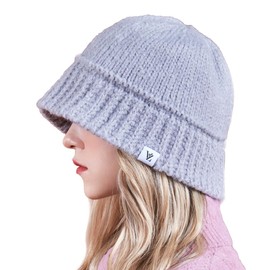 VARZAR Monogram Label Wool Knit Bucket Hat, 4 Colors, Unisex, Wool Knit, Korean Brand, Korean Fashion Hat, UV Protection, Deep, Small Face Effect, SNS Topic, Celebrity Wear, gray, Free size