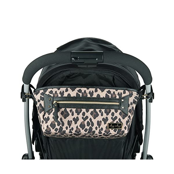Itzy Ritzy Adjustable Stroller Caddy – Stroller Organizer Featuring Two Built-in Pockets, Front Zippered Pocket and Adjustable Straps to Fit Nearly Any Stroller, Leopard
