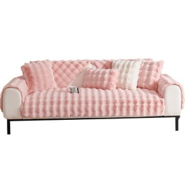 LIFEDX Sofa Cover Corner Sofa Cover 1-4 Seater L Shape, Couch Cover with Non-Slip Warm Rabbit Plush, Washable Pets Dog Sofa Cover for Living Room, Sofa Throw L Shape Sofa Protector, Pink, 70 x 70 cm