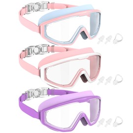NSSIW Swim Goggles Swimming Kids-Goggles: Anti Fog No Leak with Nose Clip Earplugs for Girls Boys Youth 6-14 3 Pack
